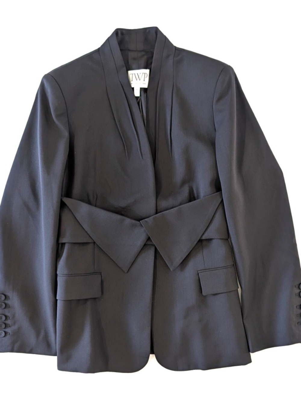 TWP After Five Collarless Blazer Black Virgin Wool Silk Lining Sz M NWT $1295 - Picture 3 of 12